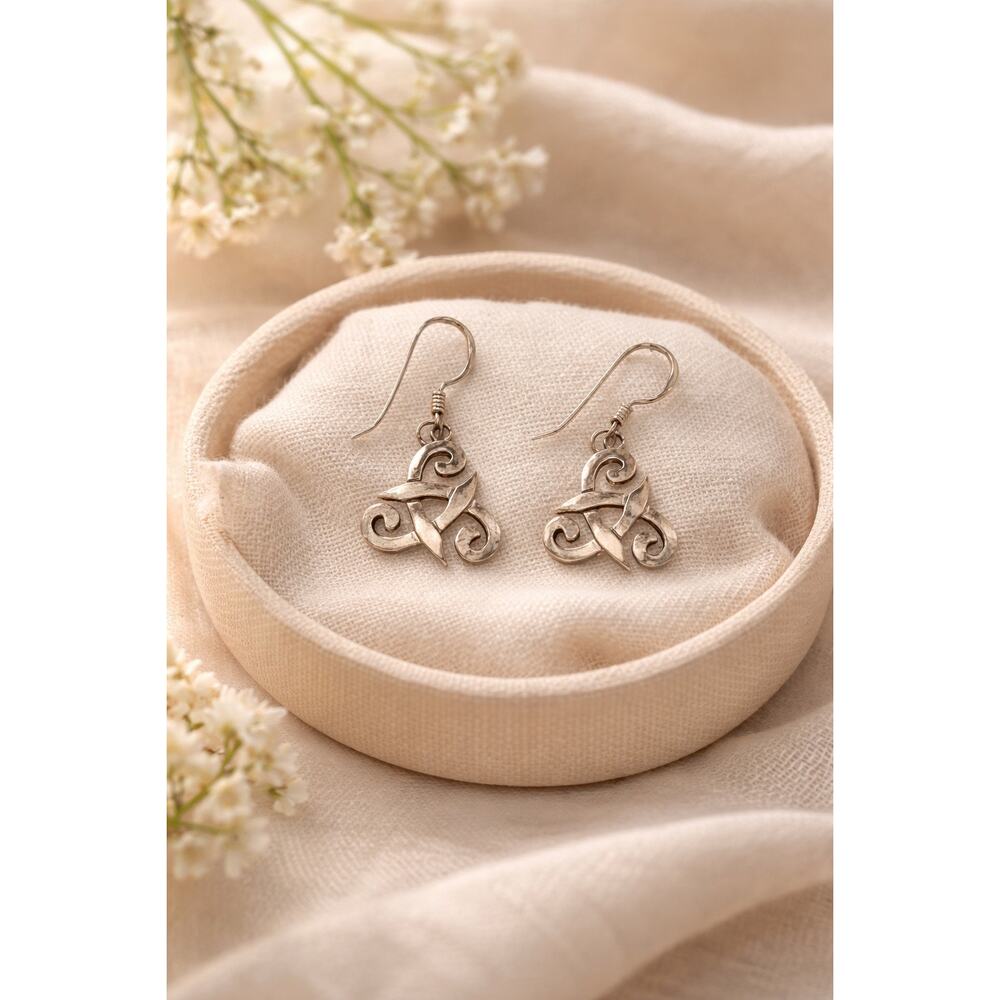 Celtic Triskele Triple Spiral Sterling Silver Drop Earrings